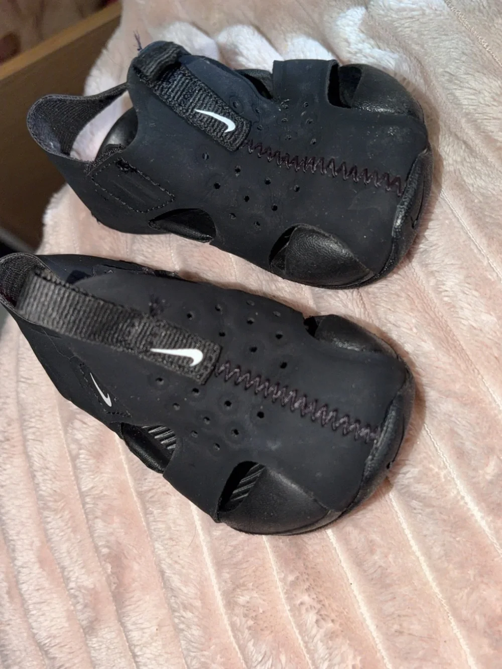 Nike Black Baby Walker Sandals with White Swoosh Accents
